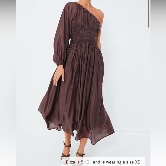 moon river exclusive chocolate one shoulder maxi dress Brown Satin One-Shoulder Maxi Dress | Womens | 3X | 100% Polyester